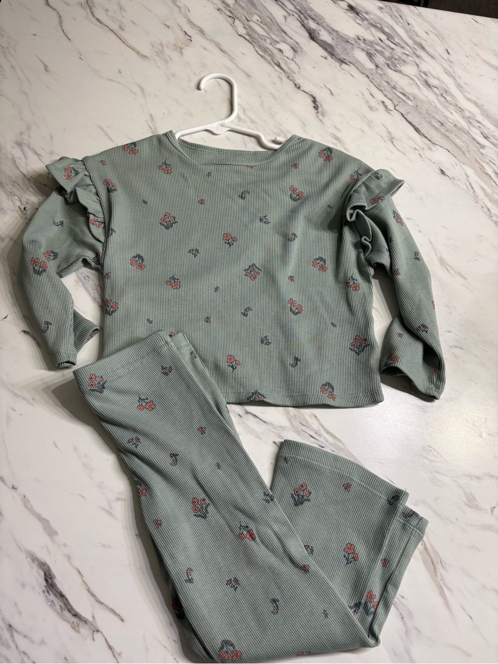 Carter's Sage Green Floral Ruffle-Sleeve Set